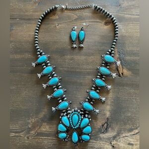 Turquoise squash blossom statement necklace & earrings